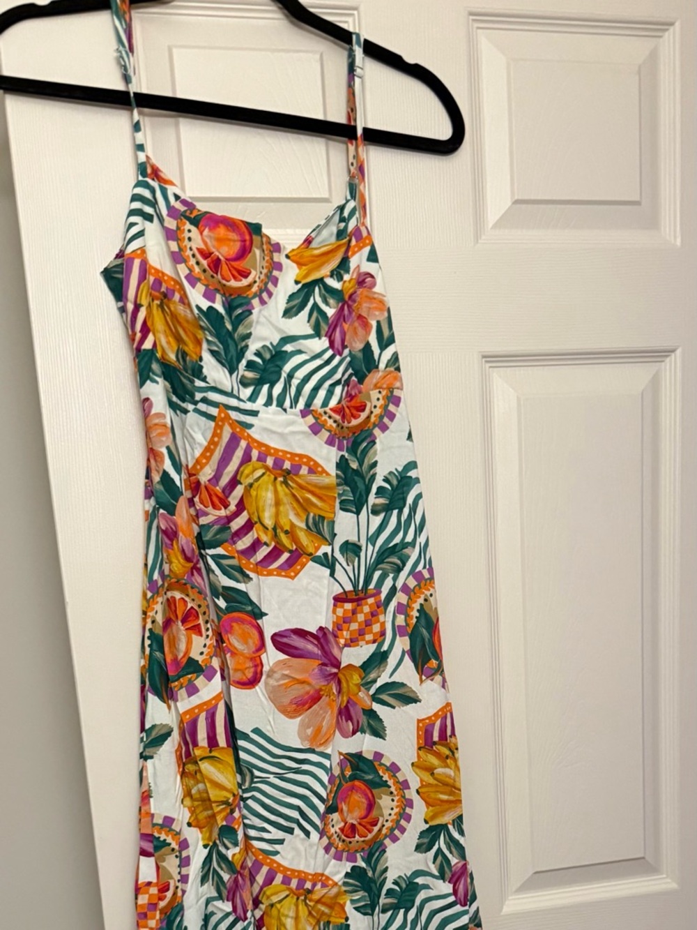 Tropical Floral Maxi Skirt in White with Green and Yellow Accents